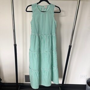 J. Crew green Striped Midi Dress
